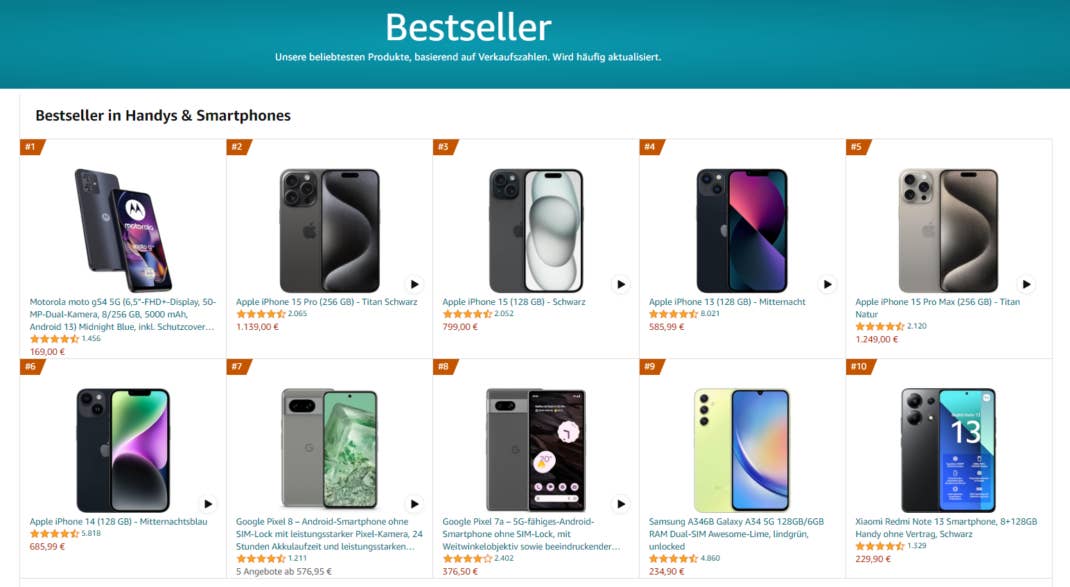 170-Euro-Handy auf Platz 1 bei Amazon