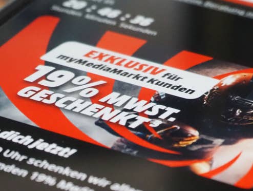 MediaMarkt-Hinweis zu "19 Prozent Mehrwertsteuer geschenkt".