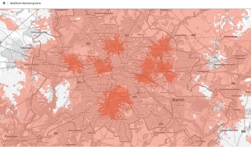 Eine Karte zeigt die Netzabdeckung von 1&1 in Berlin