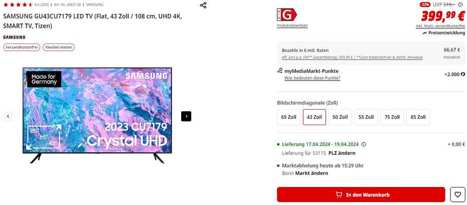 43-Zoll-Frnseher bei MediaMarkt