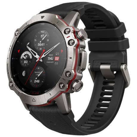 Amazfit Falcon - Seite mit Band schräg - Schwarz Amazfit Falcon - Seite mit Band schräg - Schwarz