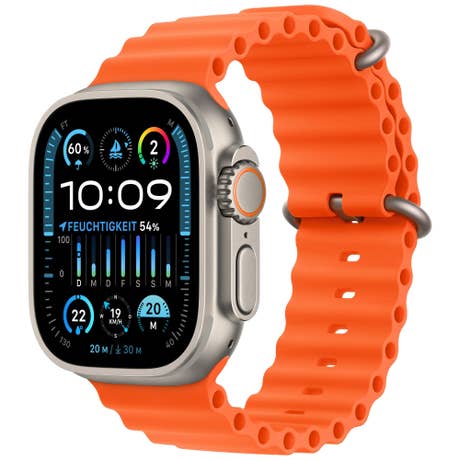 Apple Watch Ultra 2 - Seite mit Band schräg - Trail Orange