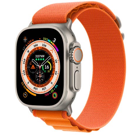 Apple Watch Ultra - Seite mit Band schräg - Orange