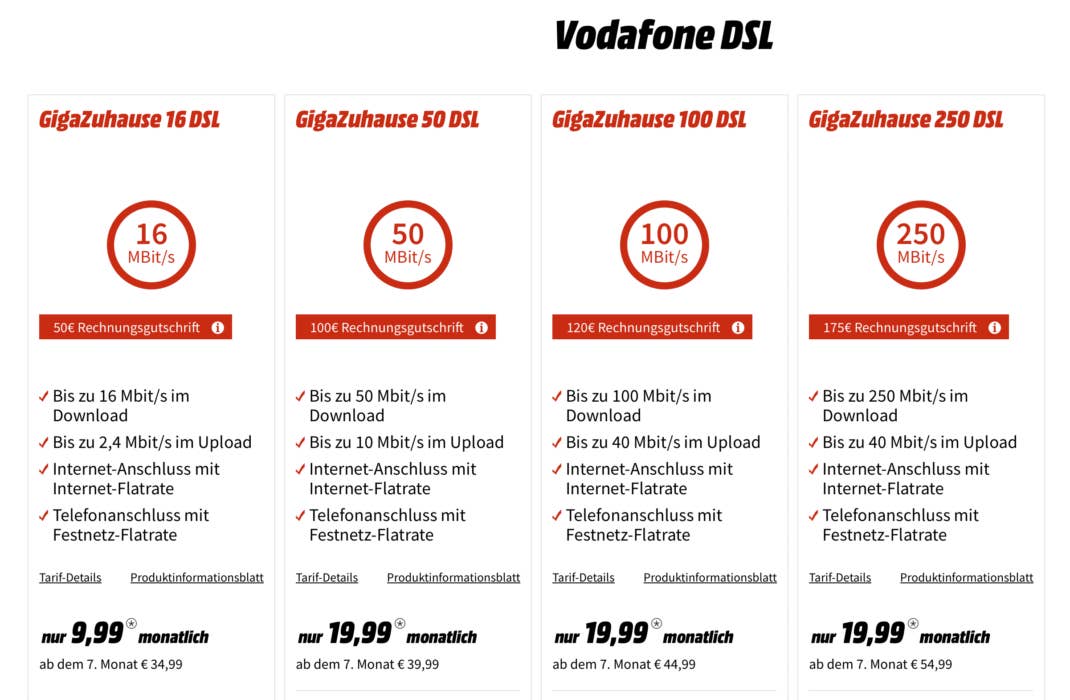 DSL Tarife von Vodafone