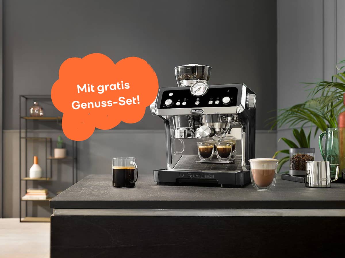 De'Longhi Espressomaschine Mit coolem Genuss-Set De'Longhi Espressomaschine Mit coolem Genuss-Set