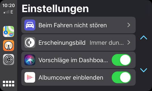 Die neue Einstellungen-App in CarPlay