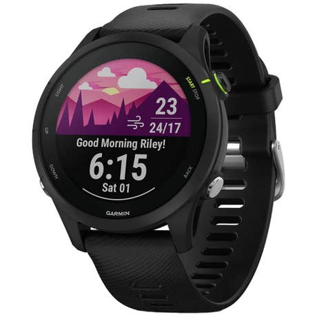 Garmin Forerunner 255 Music - Seite mit Band schräg - Schwarz