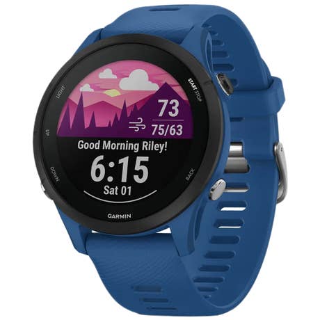 Garmin Forerunner 255 - Seite mit Band schräg - Blau