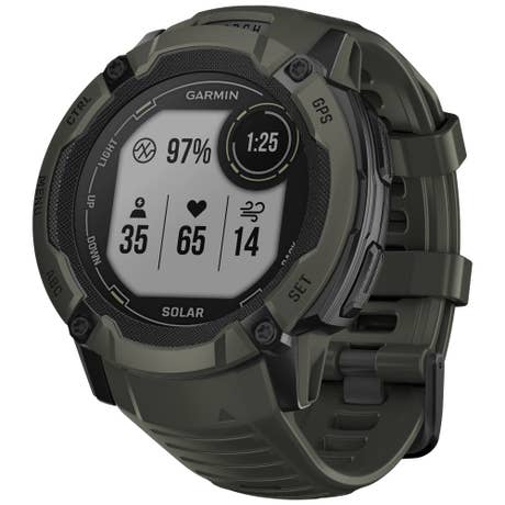 Garmin Instinct 2X Solar - Seite mit Band schräg - grün