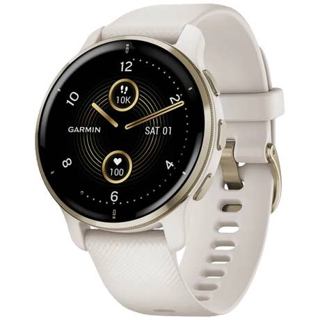 Garmin Venu 2 Plus - Seite mit Band schräg - Creme-Gold