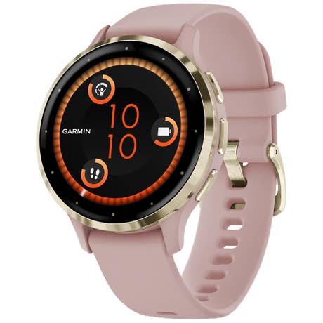 Garmin Venu 3S - Seite mit Band schräg - Gold und Pink