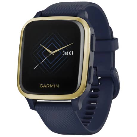 Garmin Venu Sq Music - Seite mit Band schräg - Dunkelblau-Gold