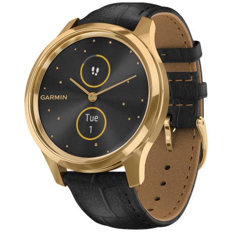 Garmin vivomove Luxe - Seite mit Band schräg - gold schwarz