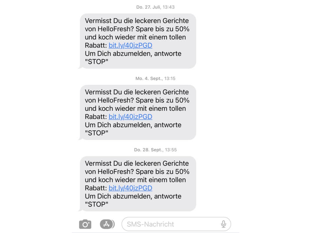 HelloFresh SMS mit Rabatt-Codes