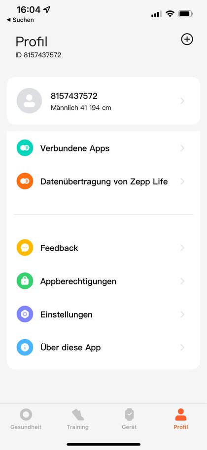 Mit Fitness App - Profil