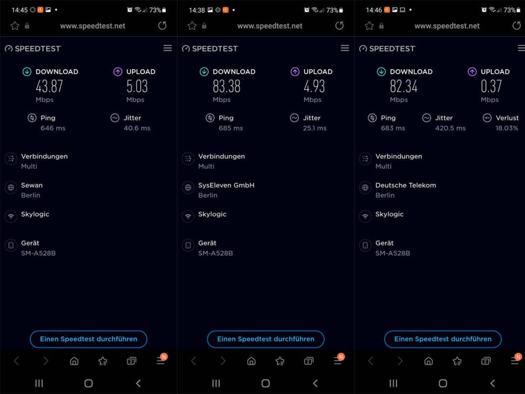 Konnect Satelliten-Internet Geschwindigkeitstest