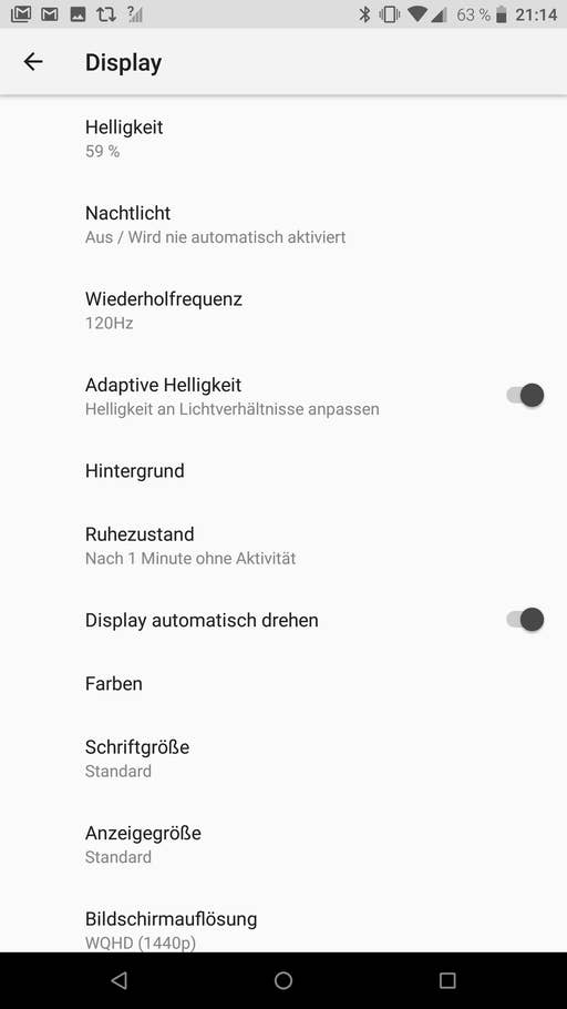 Die Display-Einstellungen des Razer Phones 2