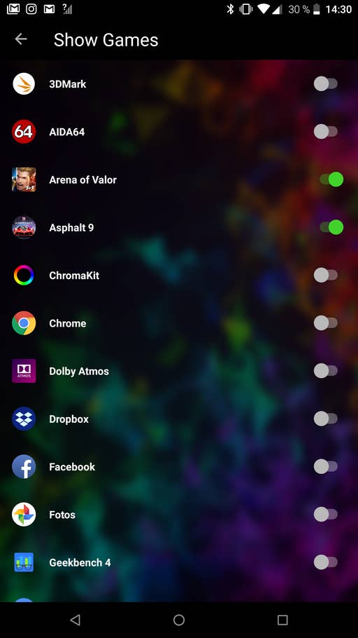 Die Spiele-Suche der Razer Cortex App auf dem Razer Phone 2