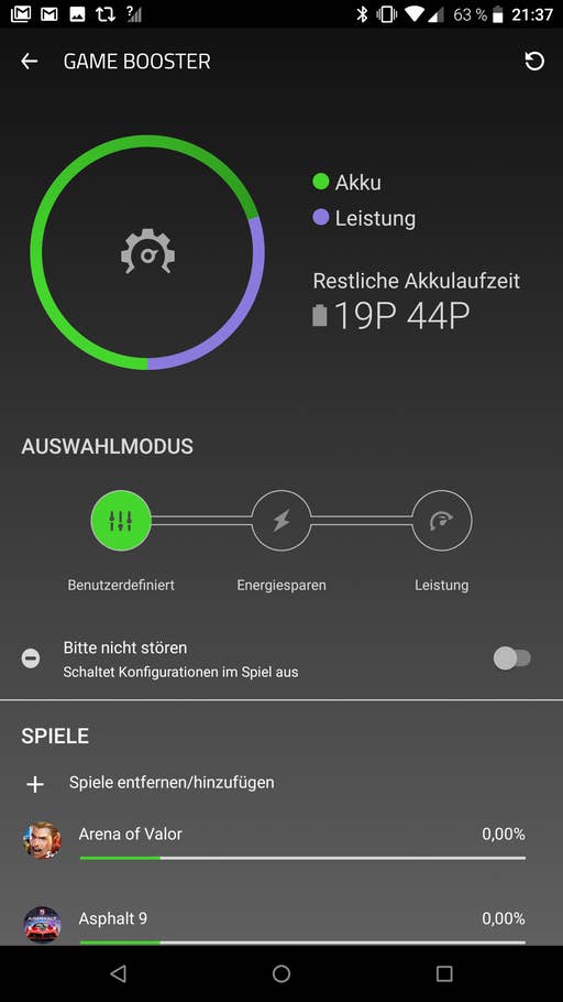 Der Game Booster innerhalb der Razer Cortex App