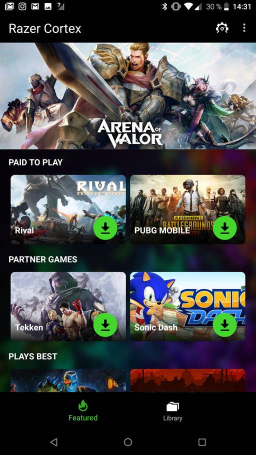 Der App-Store der Razer Cortex App des Razer Phone 2