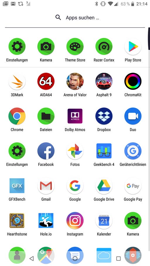 Die Benutzeroberfläche des Razer Phone 2: DIe App-Übersicht