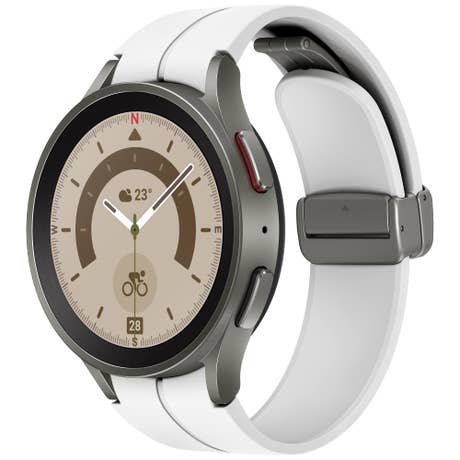 Samsung Galaxy Watch5 Pro - Seite mit Band schräg - Grautitan + D-Buckle Sport Weiß