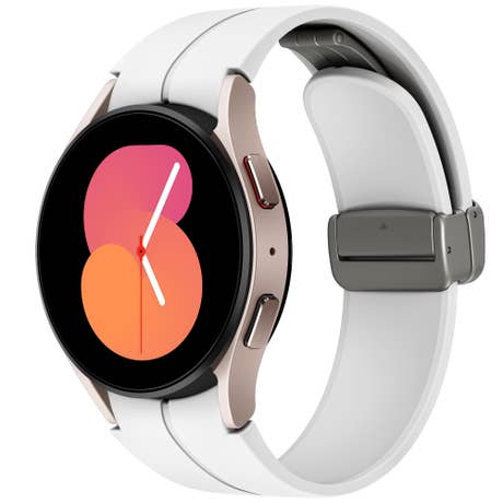 Samsung Galaxy Watch 5 - Seite mit Band schräg - Pinkgold + D-Buckle Sport Weiß