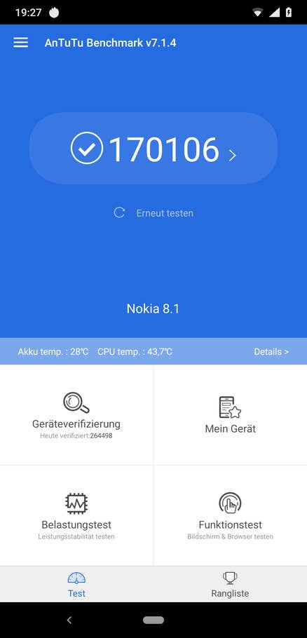 Benchmarktest mit dem Nokia 8.1
