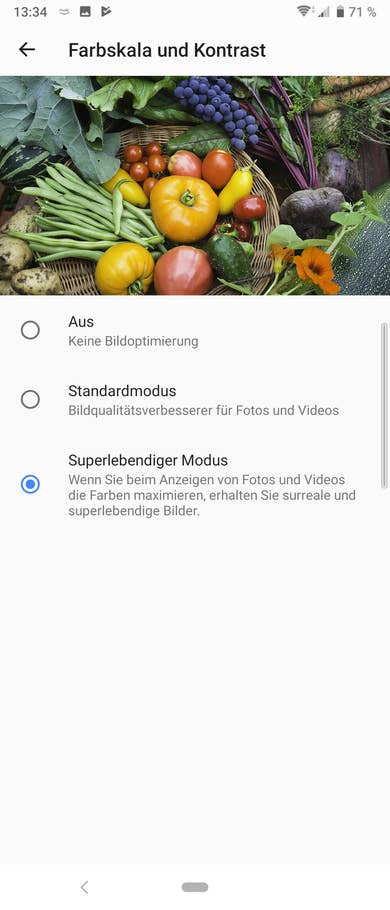 Die Farbeinstellungen im Menü.