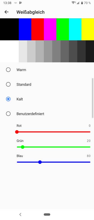 Die Farbeinstellung lässt sich per Schieberegler verfeinern.