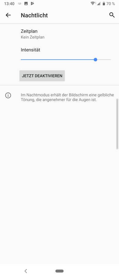 Nachtlicht lässt sich in den Einstellungen aktivieren.