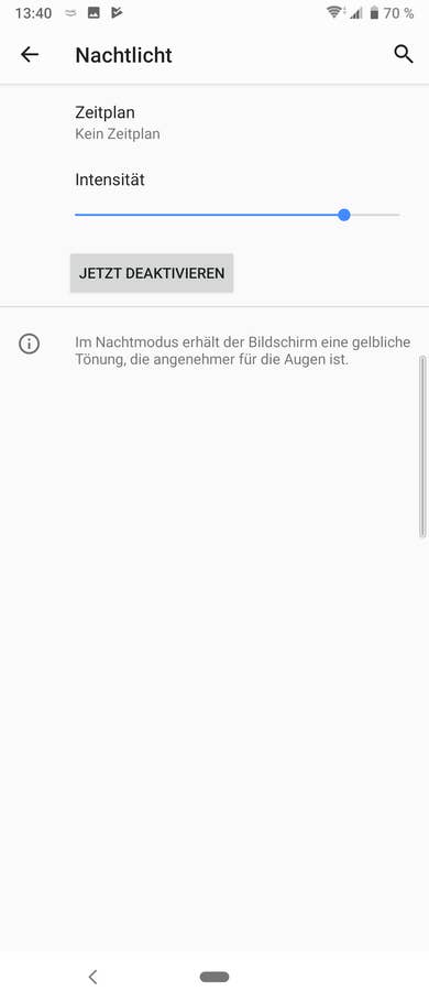 Nachtlicht lässt sich in den Einstellungen aktivieren.