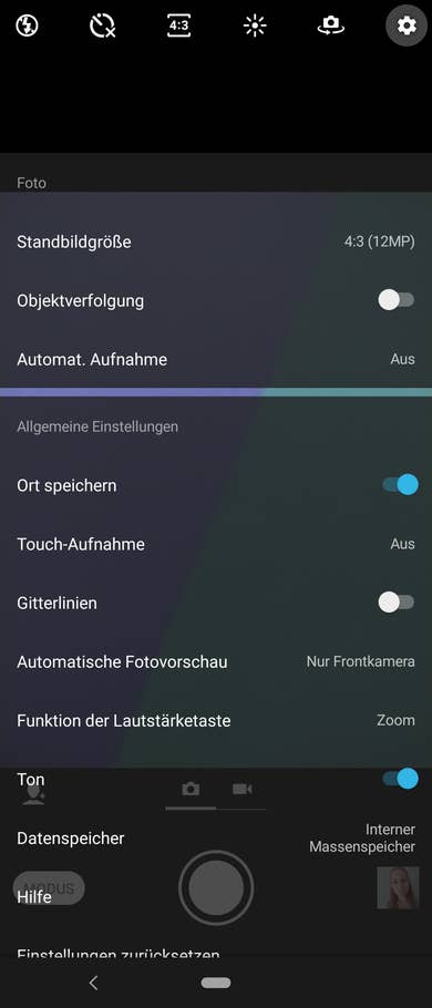 Das Einstellungsmenü der Kamera-App.