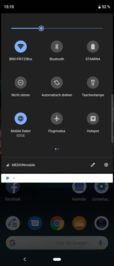 Die Benachrichtigungsleiste des Sony Xperia 10 Plus.