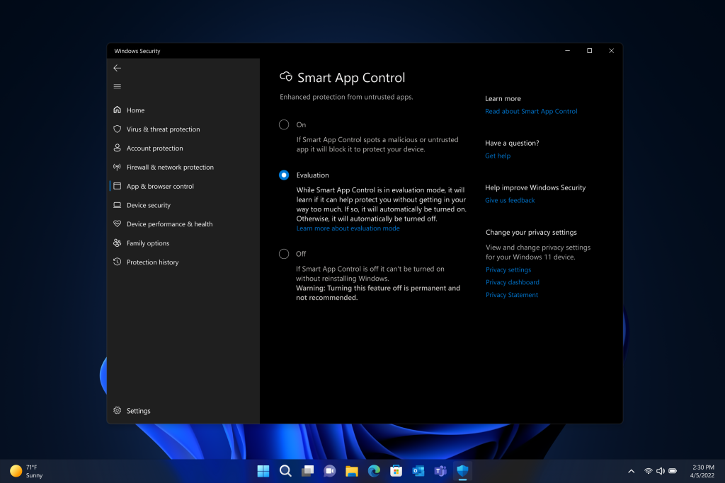 Windows 11 2022 Update App Smart Control