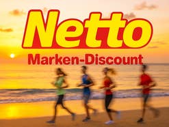 Netto Marken-Discount Logo mit Läufern am Strand.