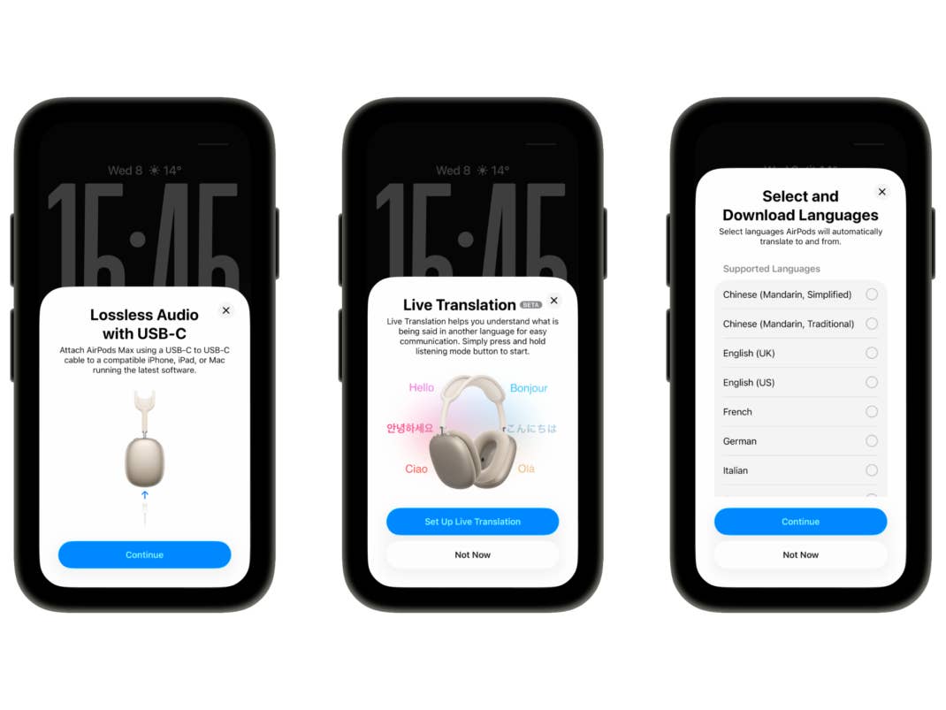 Screenshot der AirPods Max 2-Funktionen