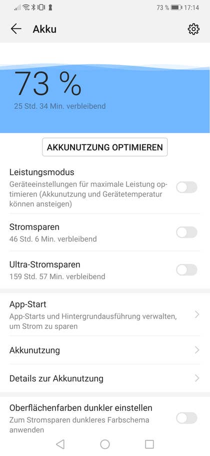 Akkulaufzeit des Hauwei Mate 20 Pro