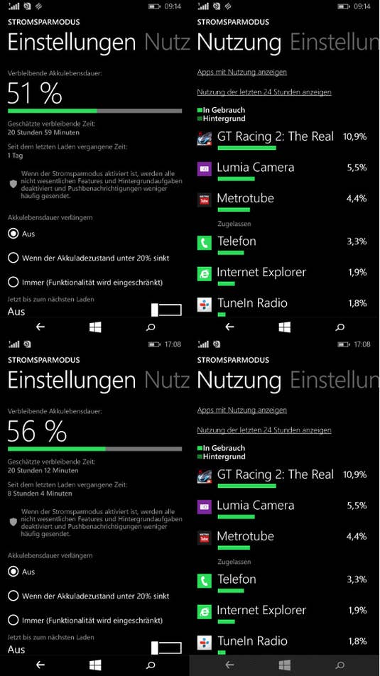 Akkulaufzeit Lumia 730