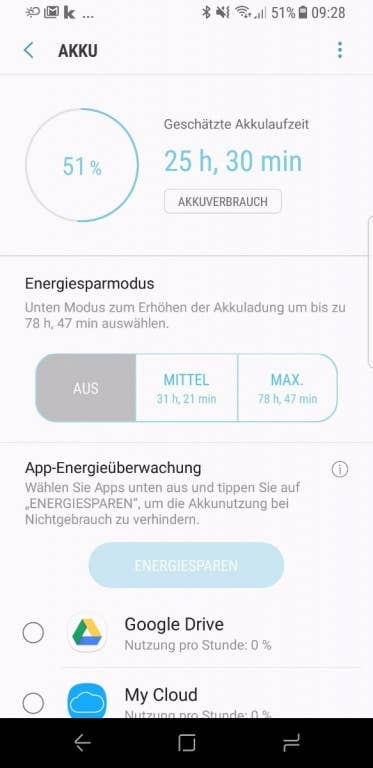 Akku-Manager und Energiesparmodi im Samsung Galaxy S8