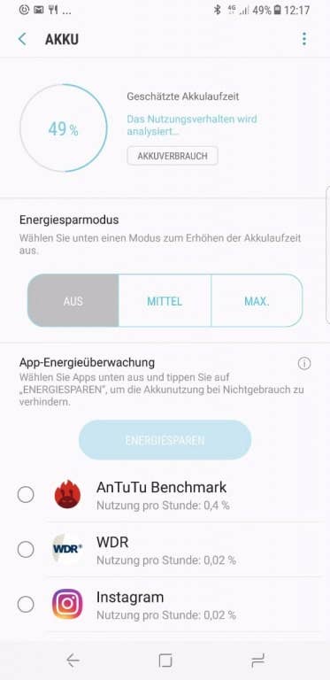 Akkutest des Samsung Galaxy S8+