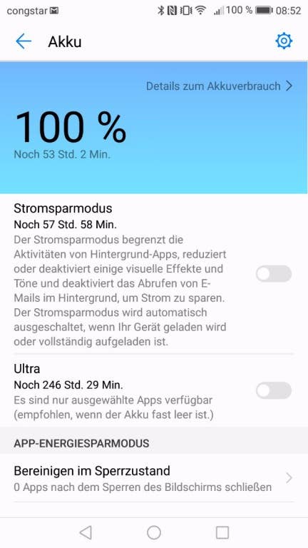 Akkutest und Energiesparmodi im Huawei P10 lite