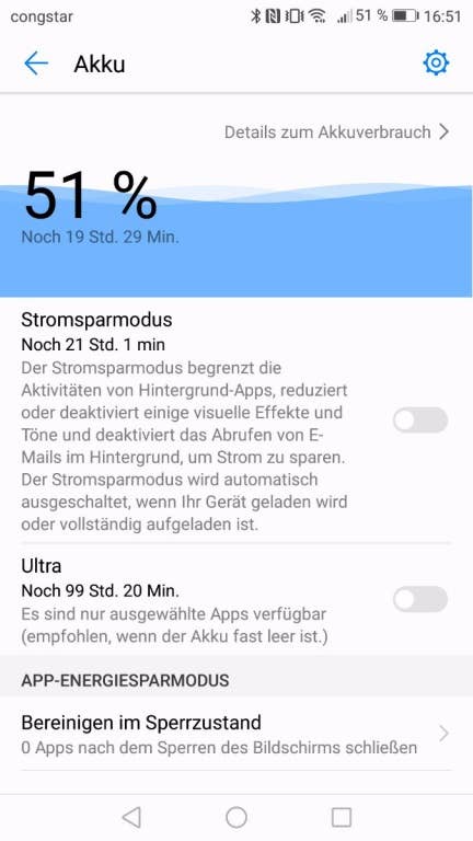 Akkutest und Energiesparmodi im Huawei P10 lite