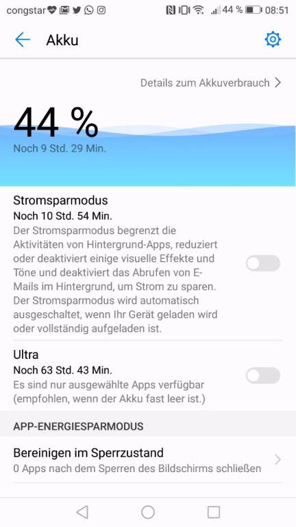 Akkutest und Energiesparmodi im Huawei P10 lite