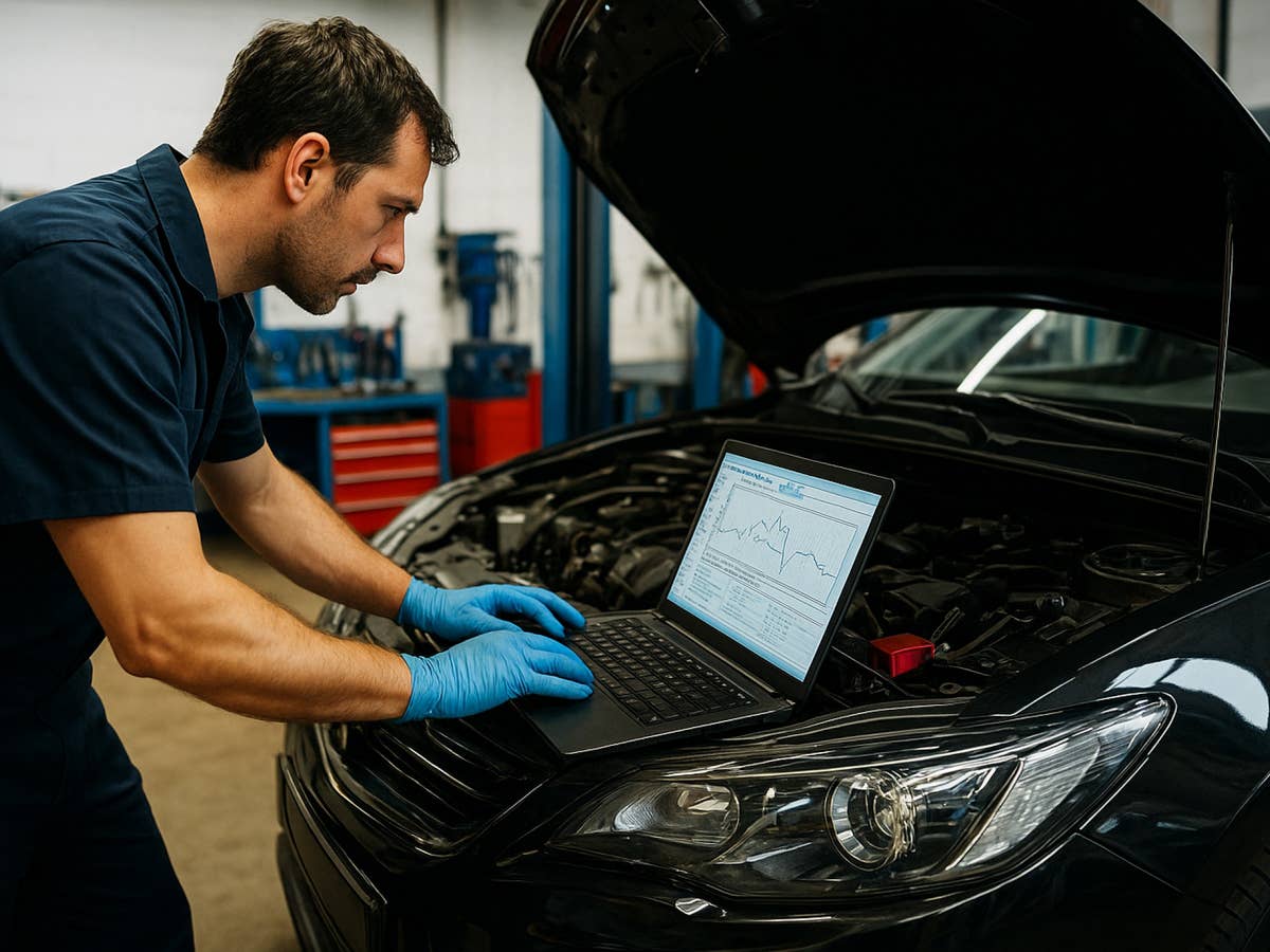 Alarmstufe Rot: Brandgefahr bei tausenden Hybrid-Modellen Automechaniker prüft ein Auto in einer Werkstatt.