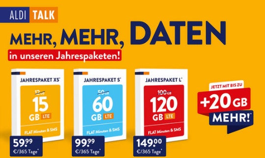 Jahrespakete von Aldi Talk (2023).
