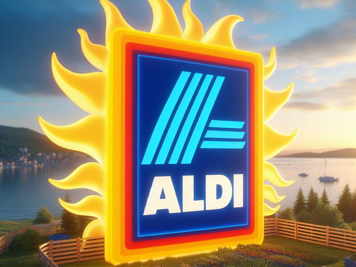 Aldi-Logo in Umfeld einer Sonne.