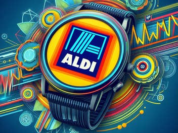 Aldi-Logo auf dem Display einer Smartwatch.
