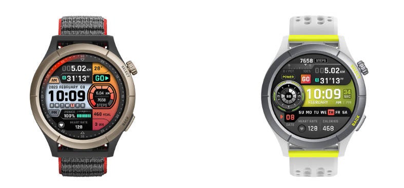 Frontansicht der Amazfit Cheetah Pro (links) und der Amazfit Cheetah.