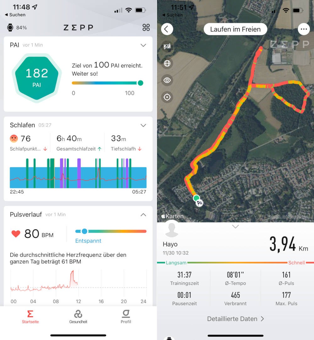 Amazfit GTR 3 Pro im Test - Amazfit App Screenshots